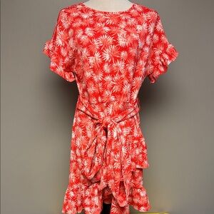 Michael Michael Kors Coral Palm Print Belted Dress Size M